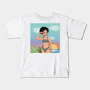 portrait girl beach swimsuit illustration aesthetic Kids T-Shirt